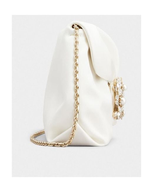 Roger Vivier White Buckle Embellished Mini Satin Bag