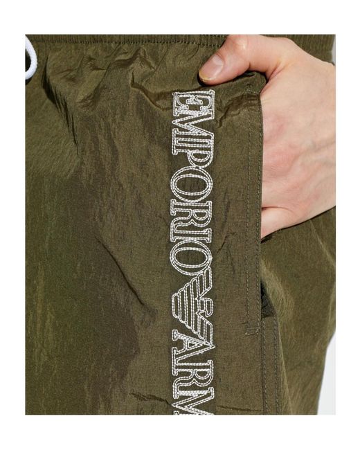 Emporio Armani Green Logo Patch Drawstring Swim Shorts for men