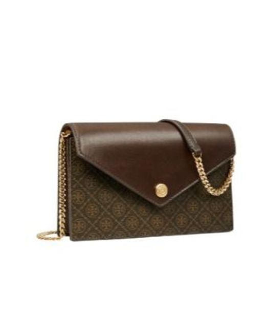Tory Burch Brown T Monogram Envelope Chain Wallet