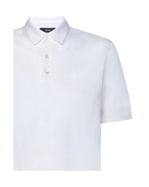 Herno White Short-Sleeved Knitted Polo Shirt for men