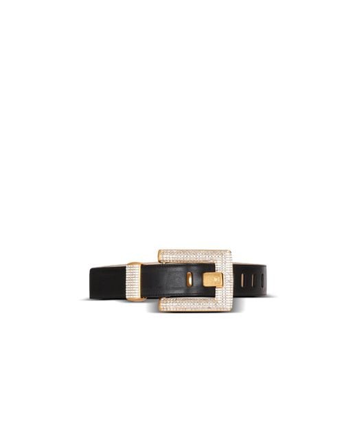 Balmain White Anthem Calfskin And Crystal Belt