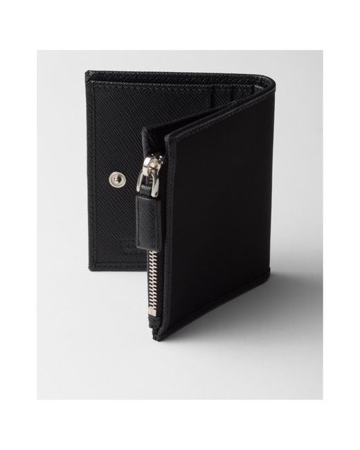 Prada Black Enamel-Triangle Logo Zipped Wallet for men