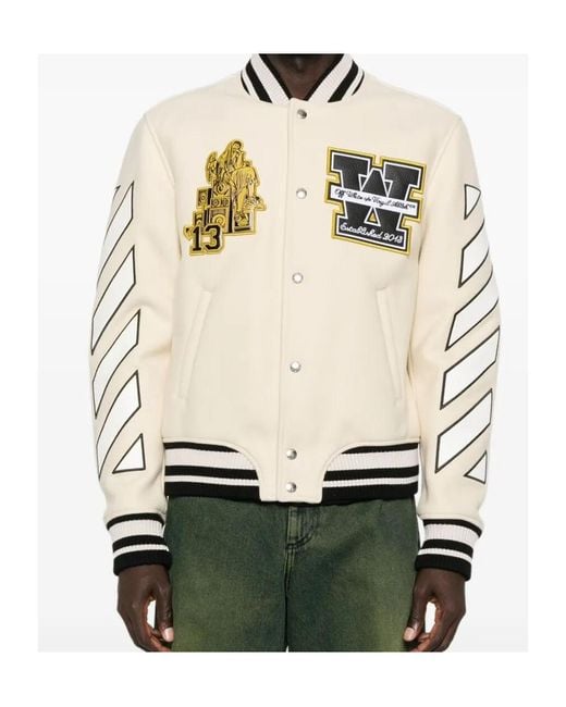 Off-White c/o Virgil Abloh Natural Patch-Appliqué Varsity Jacket for men