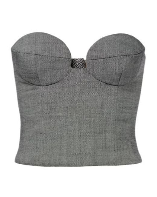Magda Butrym Gray Herringbone Wool-Blend Bustier Top