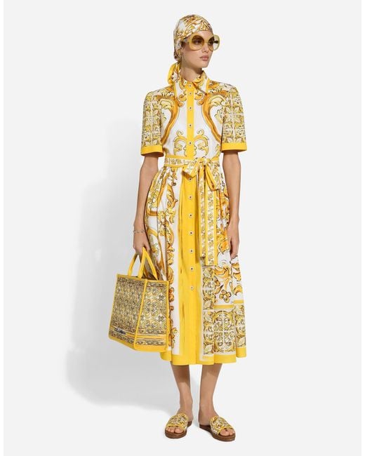 Dolce & Gabbana Metallic Majolica Printed Poplin Midi Shirt Dress