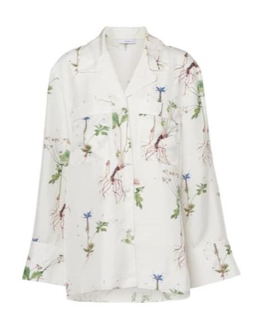 Erdem White Floral Printed Silk Shirt