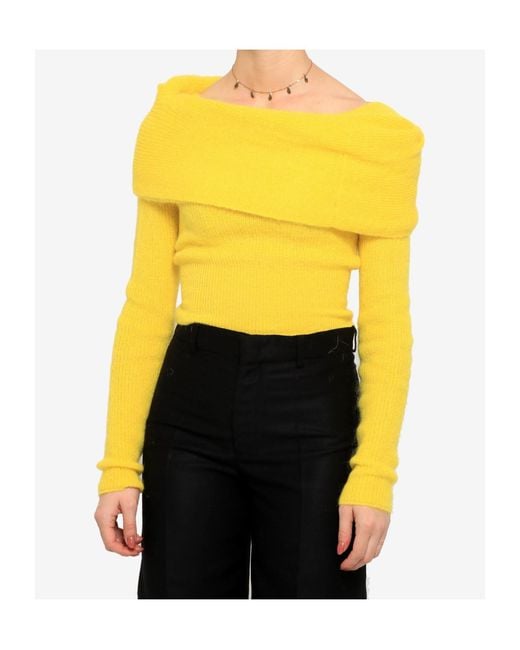 Philosophy Di Lorenzo Serafini Yellow Off-The-Shoulder Knitted Jumper