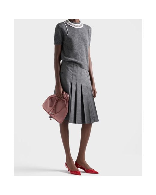 Prada Gray Rush Stitch Pleated Skirt