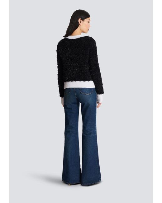 Balmain Black Glitter Detailed Contrasted Trim Cardigan