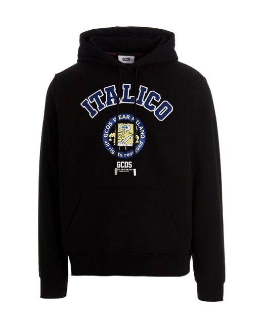 Gcds Black Graphic Printed Long-Sleeved Hoodie for men