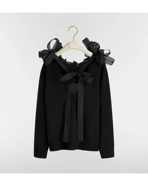 Dior Black Sweater With Ribbon Neckline