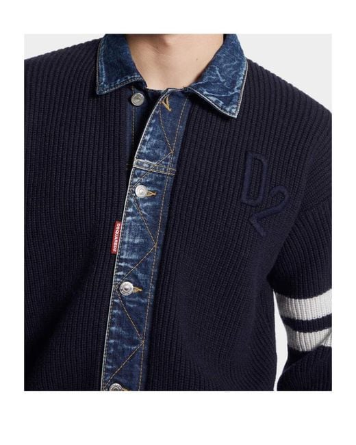 DSquared² Blue Denim Mix Cardigan for men