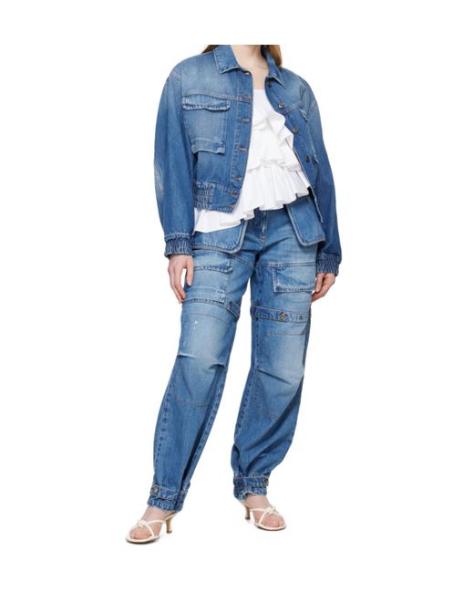 MSGM Blue Asymmetric Ruffled Top