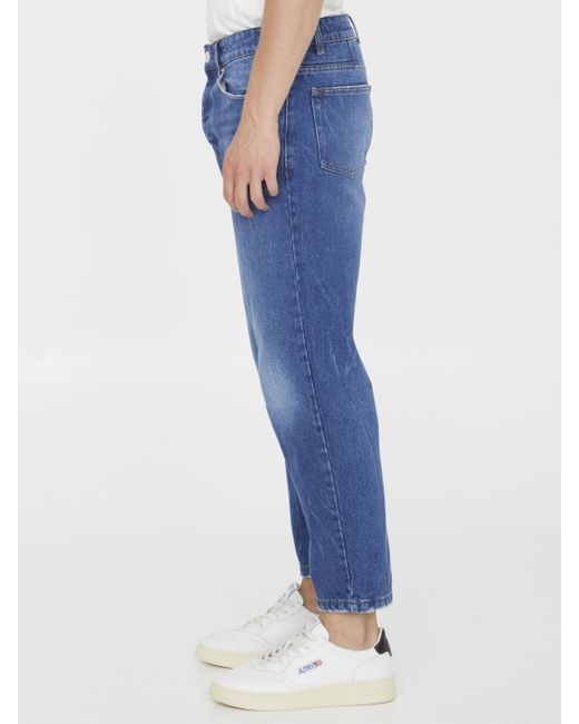 AMI Blue Logo Patch Straight-Leg Jeans for men