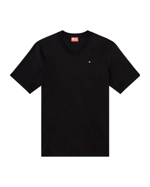 DIESEL Black Logo-Embroidered V-Neck Cotton T-Shirt for men