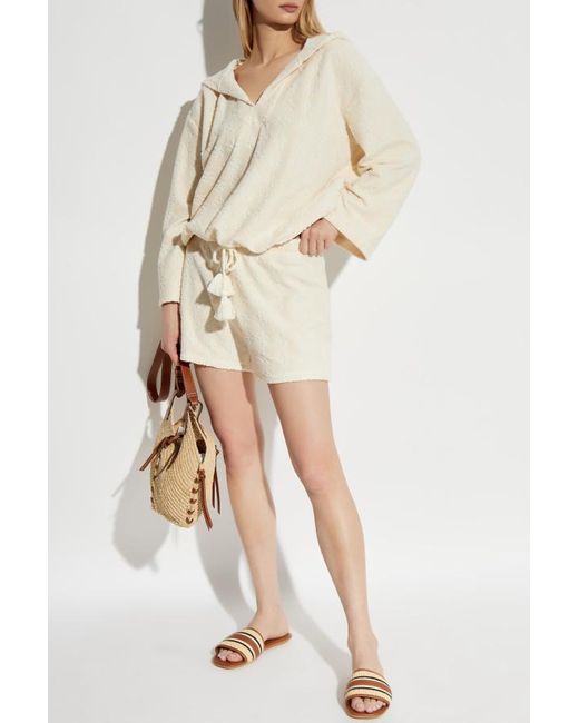 Tory Burch White Terry Jacquard Logo Shorts