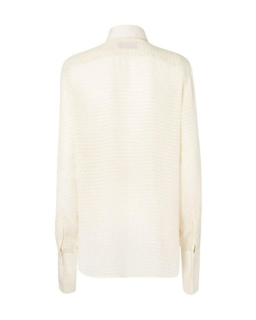 Fendi White Ivory Silk Jacquard Shirt