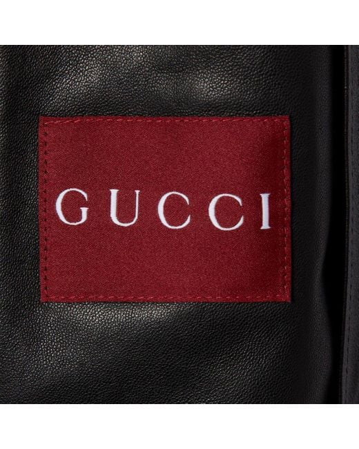 Gucci Black Leather Bomber Jacket With Logo for men