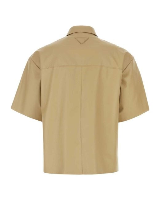 Prada Natural Buttoned Short-Sleeved Leather Shirt for men