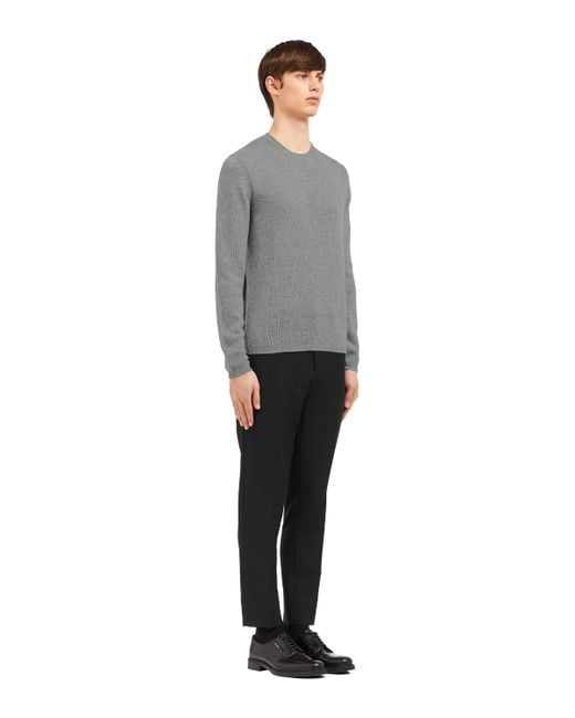 Prada Gray Cashmere Crew-Neck Sweater for men