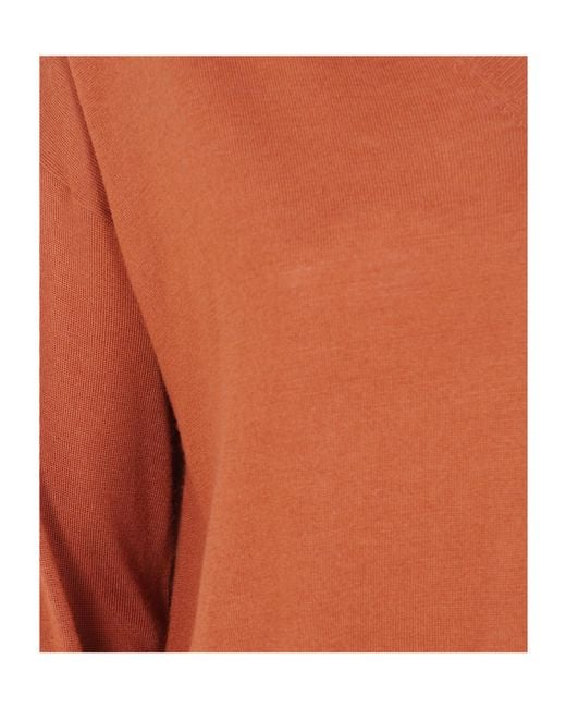 Aspesi Orange Ribbed V-Neck Knit Top