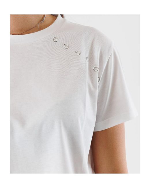 Patrizia Pepe White Eyelet-Detail T-Shirt
