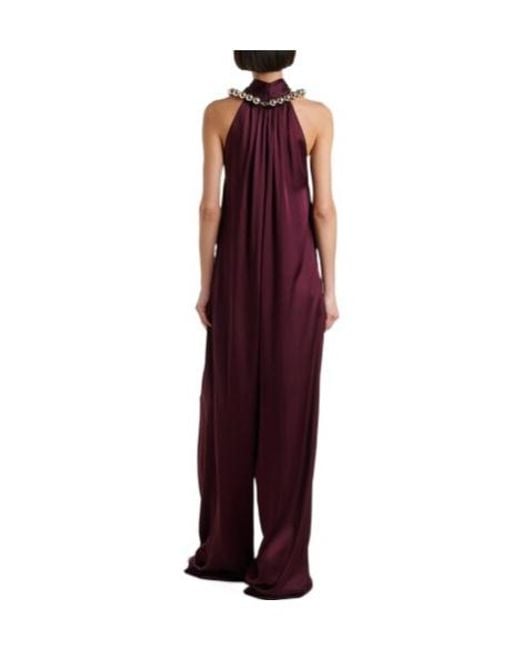 Stella McCartney Purple Embellished Halterneck Satin Jumpsuit