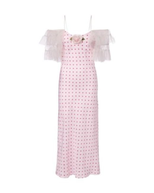 Rodarte Pink Floral-Applique Printed Silk Slip Dress
