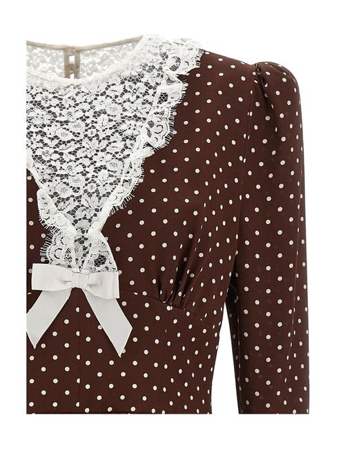 Alessandra Rich Brown Polka Dot Lace-Panel Midi Dress
