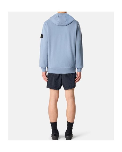 Stone Island Blue Logo Patch Zip-Up Hooded Jacket for men