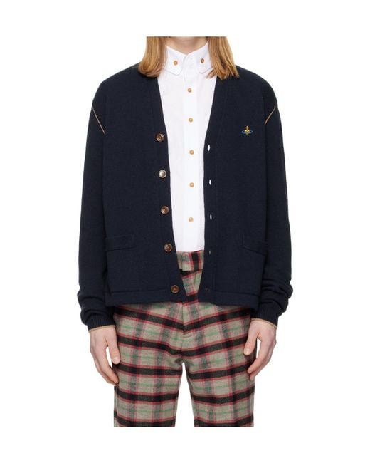 Vivienne Westwood Blue Orb Embroidered V-Neck Cardigan for men