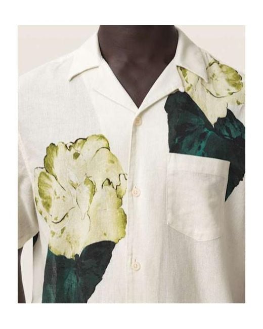 AllSaints White Nouvelle Short Sleeve Linen Blend Shirt for men