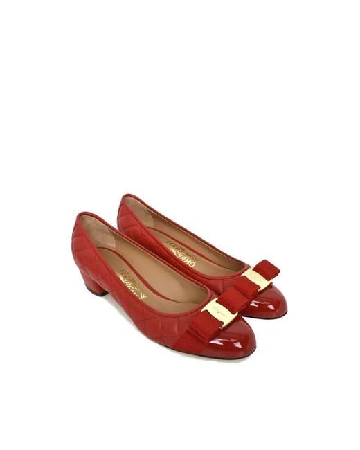 Ferragamo Red Bow Buckle High Heels