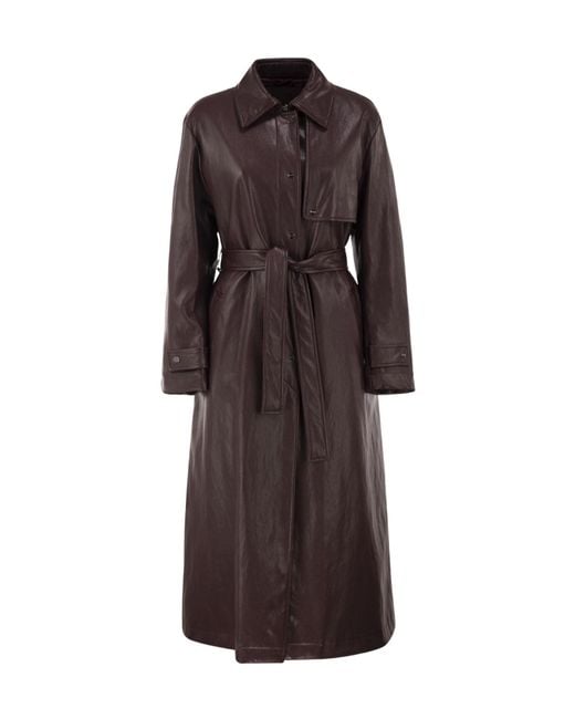 Herno Brown Long Belted Leather-Effect Coat