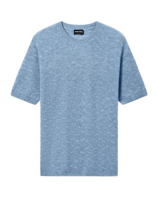 Giorgio Armani Blue Crewneck Knitted T-Shirt for men