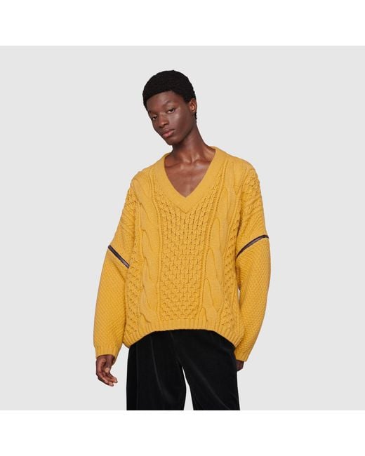 Gucci Yellow V-Neck Long Sleeved Sweater for men