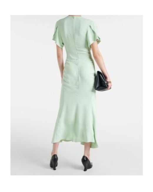 Victoria Beckham Green Gathered Midi Dress