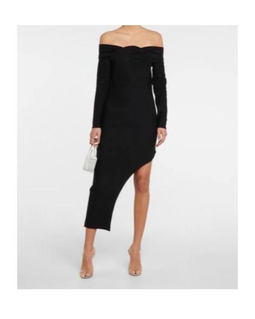 Safiyaa Black Belle Off-Shoulder Knit Midi Dress
