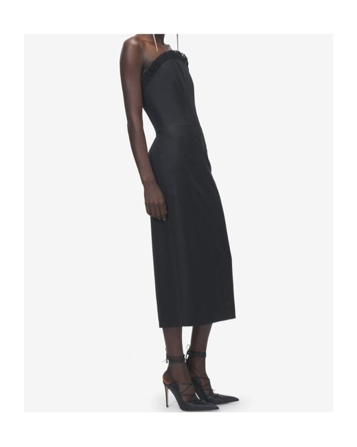 McQueen Black Pleated Trim Strapless Dress