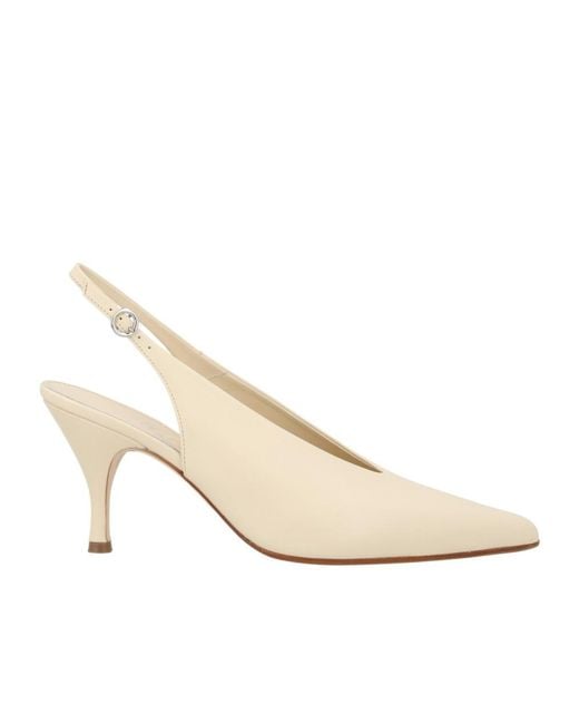 Aeyde White Pointed Toe Slingback Pumps