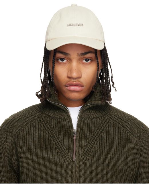 Jacquemus White Logo Plaque Curved Peak Cap for men