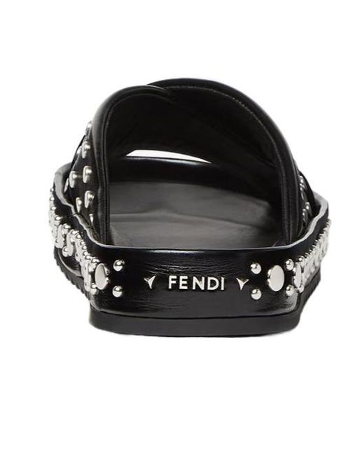 Fendi Black Double Leather Slides