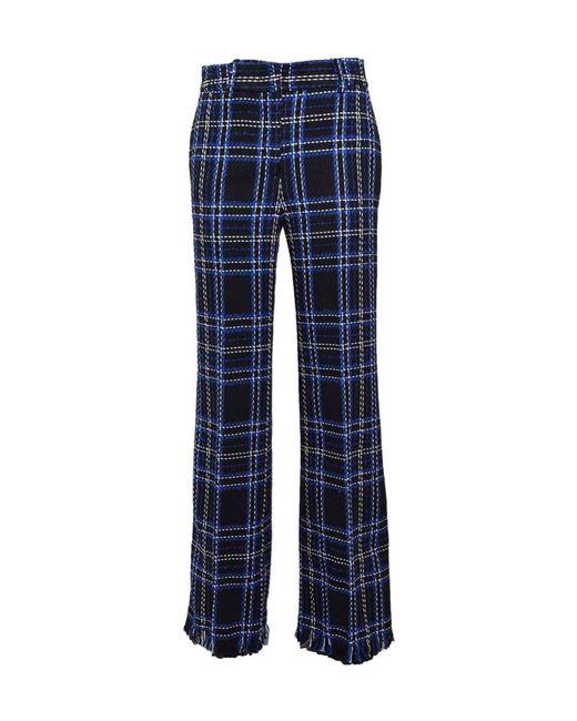 MSGM Blue Checked Fringed Edge Trousers