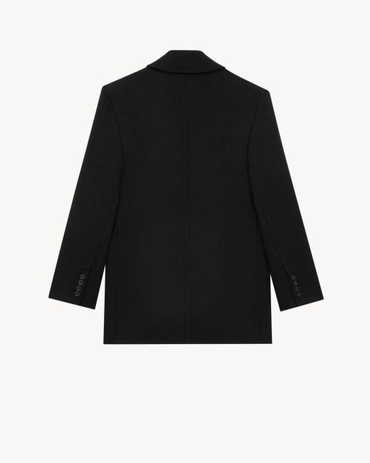 Saint Laurent Black Double-Breasted Long-Sleeved Peacoat for men