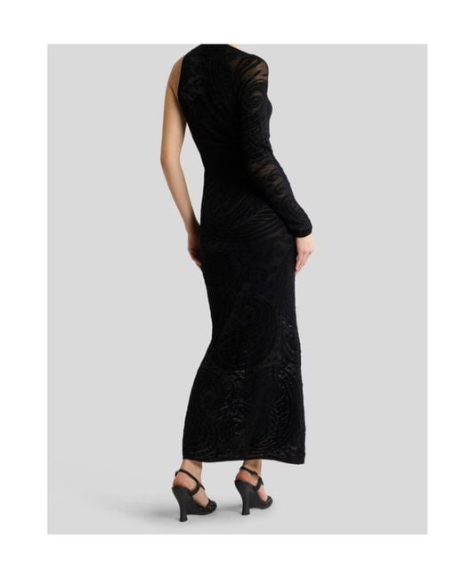 Etro Black Jacquard Long Dress With Paisley Motif