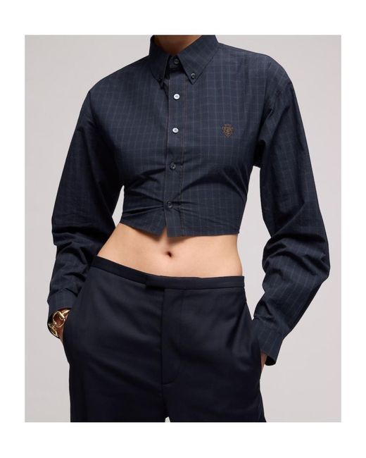 Gucci Blue Cropped Checked Cotton Poplin Shirt