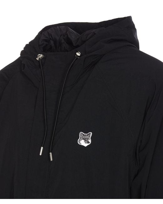 Maison Kitsuné Black Maison Kitsuné Fox Head-Patch Zipped Windbreaker for men