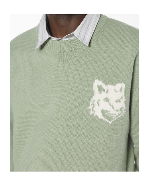 Maison Kitsuné Green Fox-Head Crew-Neck Sweater for men