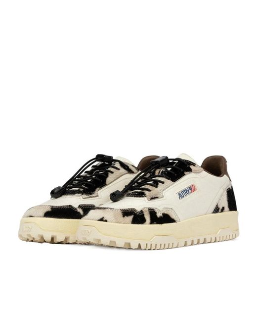 Autry Multicolor Cow-Print-Detail Lace-Up Sneakers