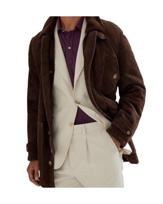 Brunello Cucinelli Brown Straight Hem Shearling Coat for men